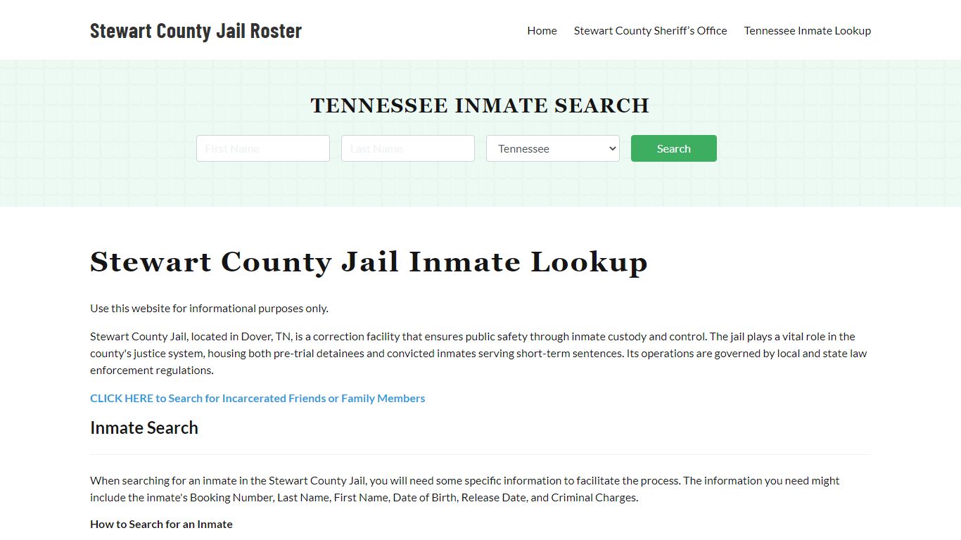 Stewart County Jail Roster Lookup, TN, Inmate Search